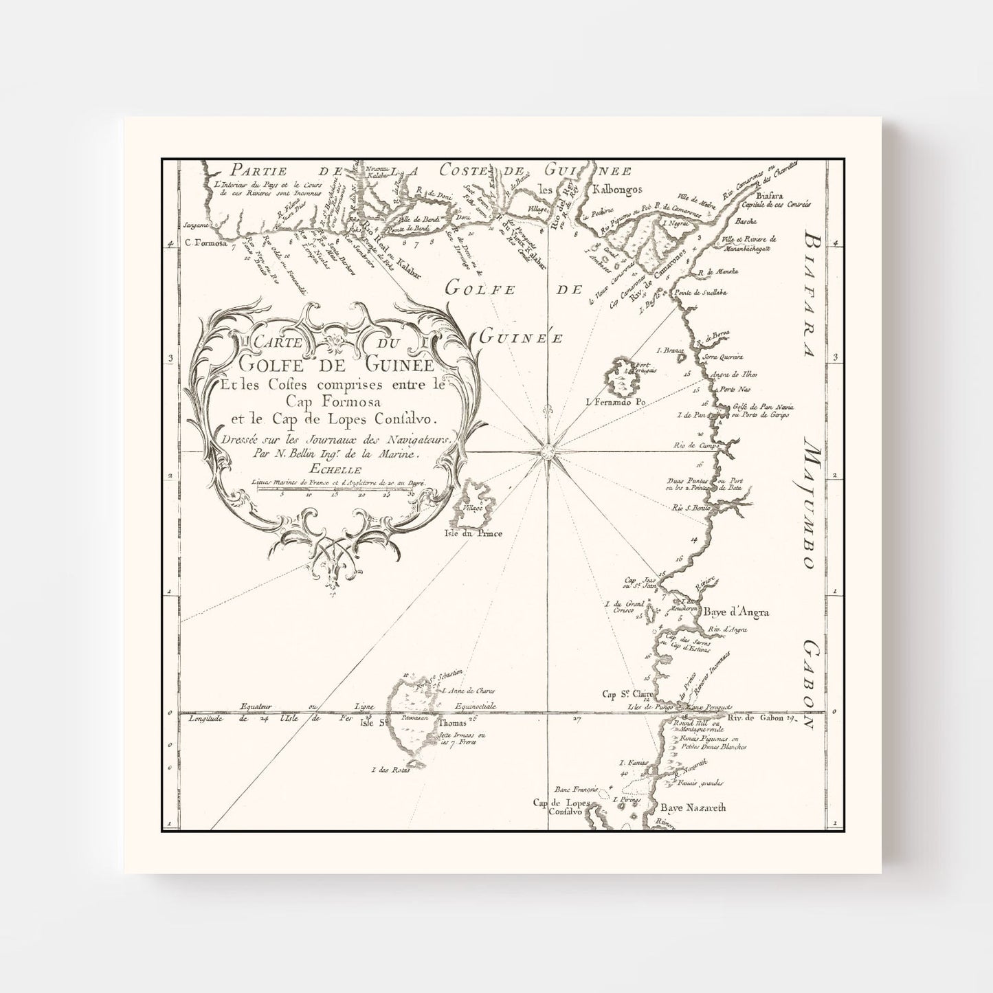 Vintage Gulf of Guinea Map, 1754