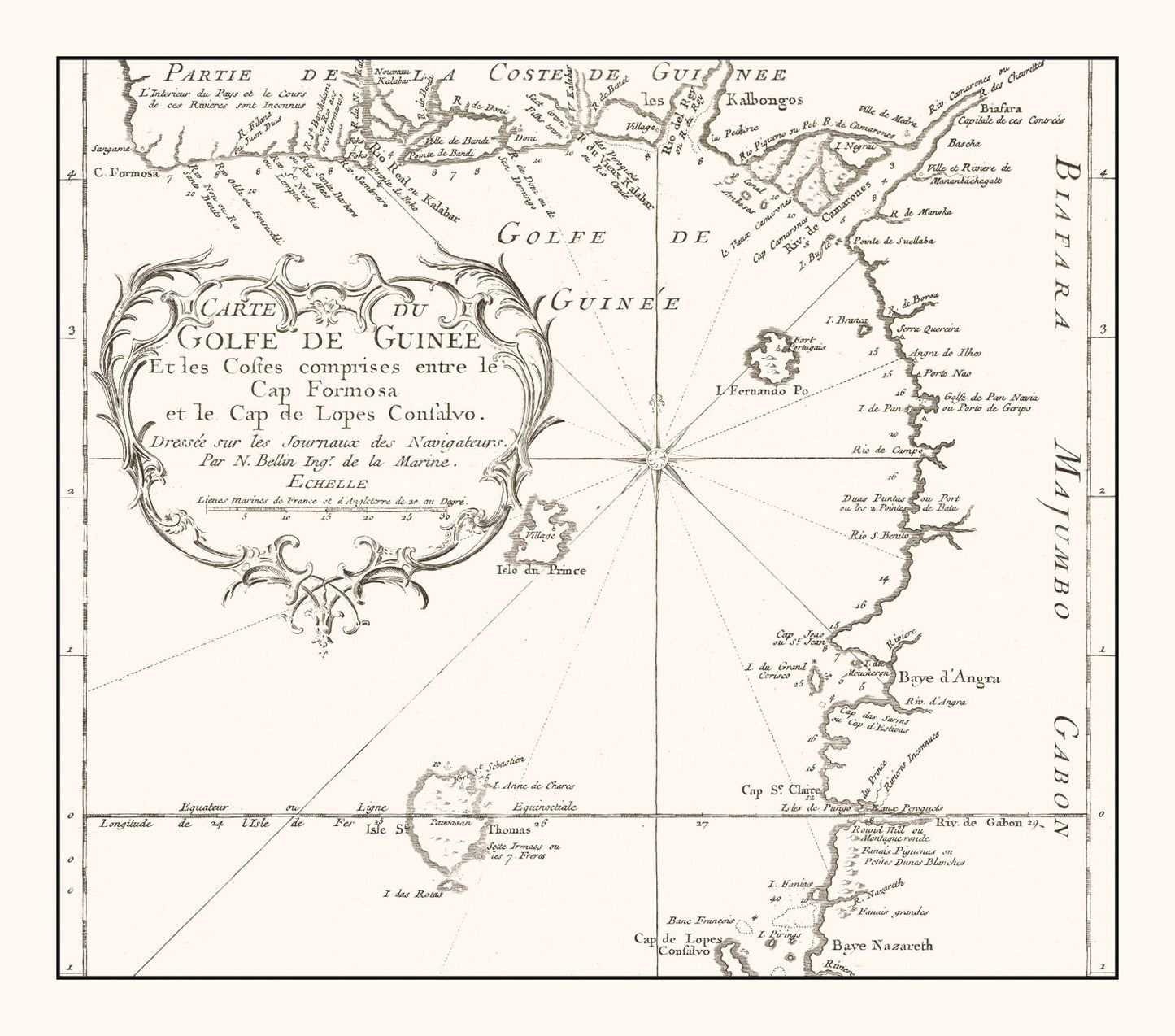 Vintage Gulf of Guinea Map, 1754