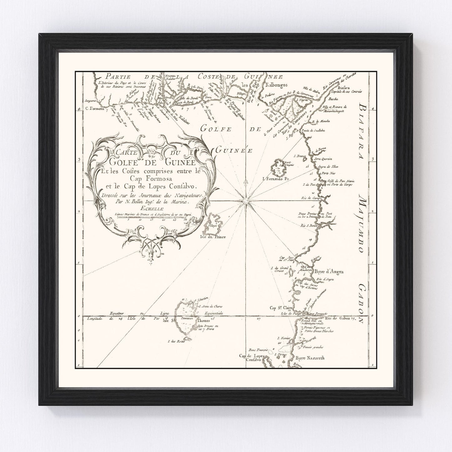 Vintage map of the Gulf of Guinea, West Africa Atlantic coast, 1754