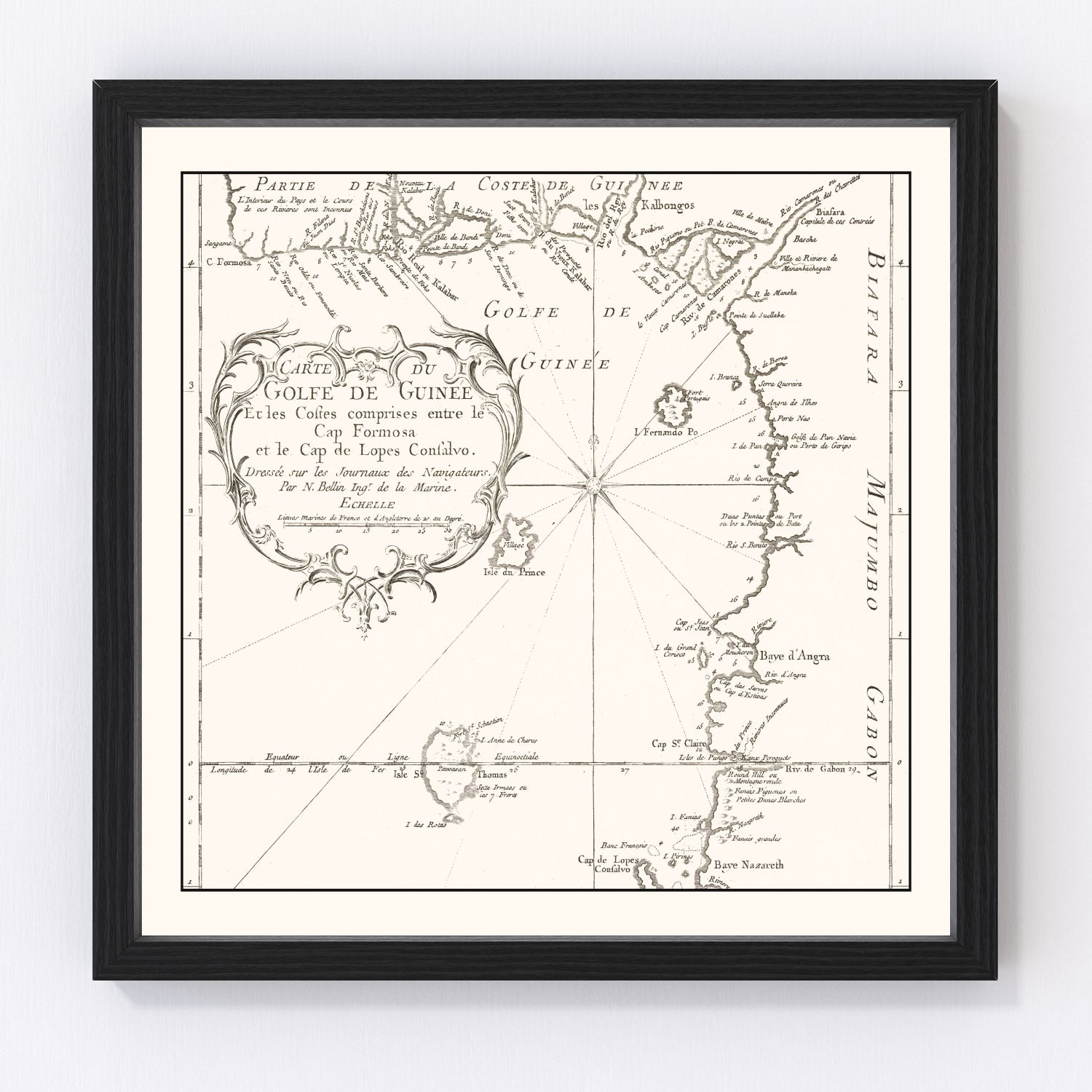 Vintage map of the Gulf of Guinea, West Africa Atlantic coast, 1754