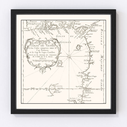 Vintage map of the Gulf of Guinea, West Africa Atlantic coast, 1754