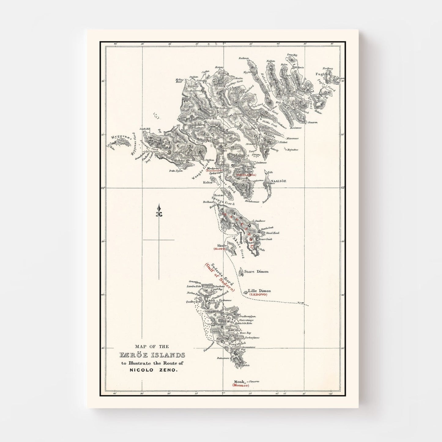 Vintage Map of the Faroe Islands, 1873