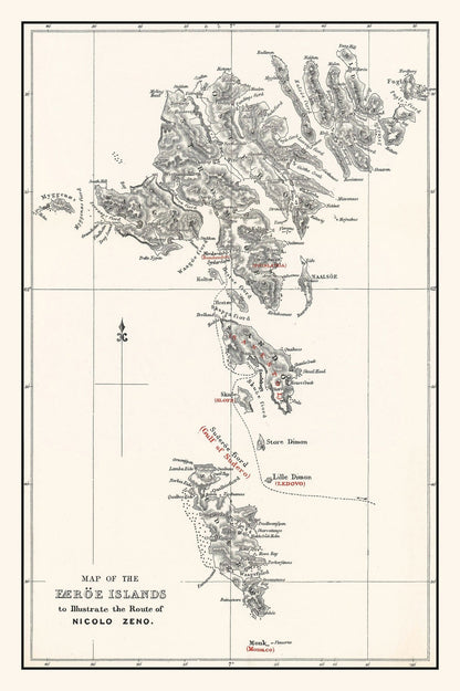 Vintage Map of the Faroe Islands, 1873