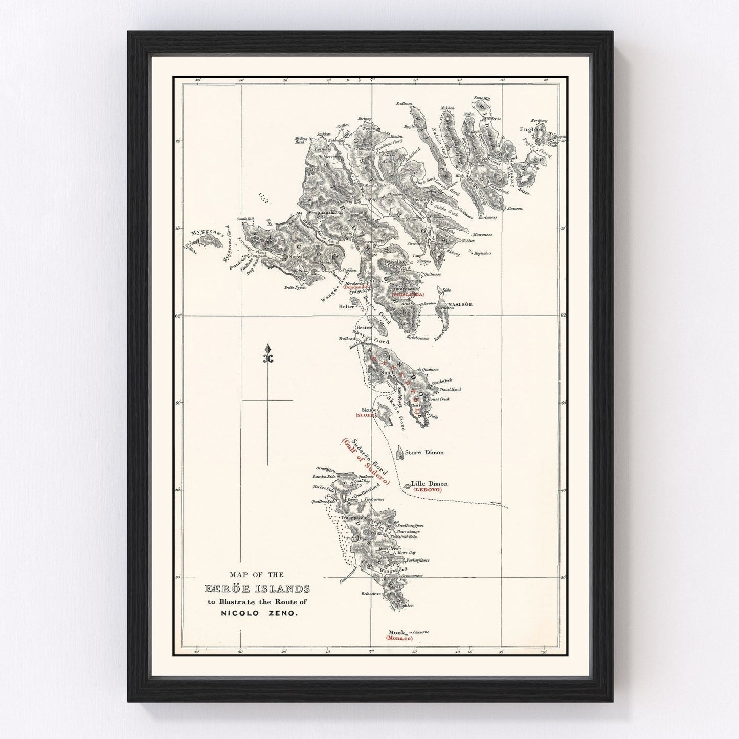 Restored vintage map of the Faroe Islands, 1873
