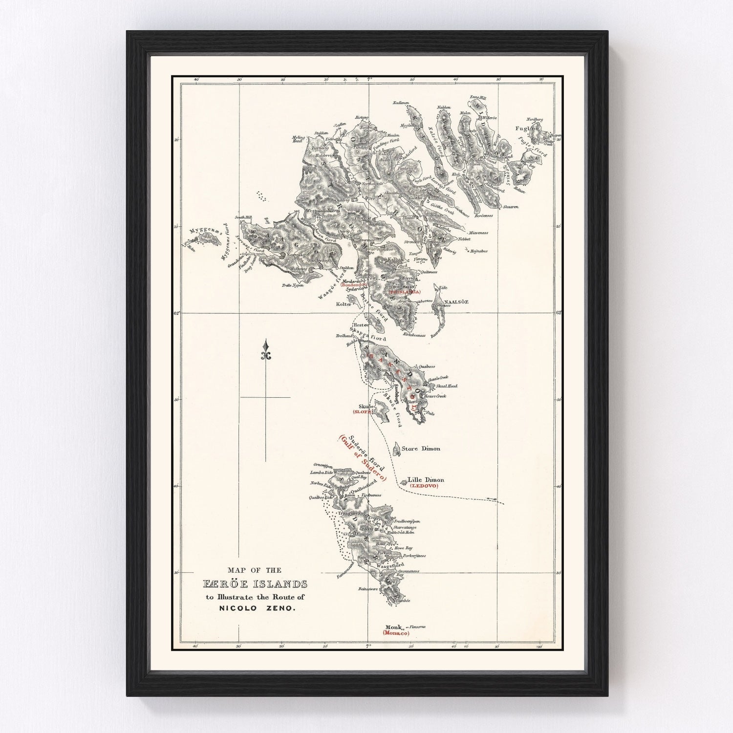 Restored vintage map of the Faroe Islands, 1873