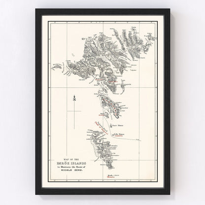 Restored vintage map of the Faroe Islands, 1873