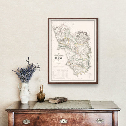 Vintage Map of Goa, India, 1878