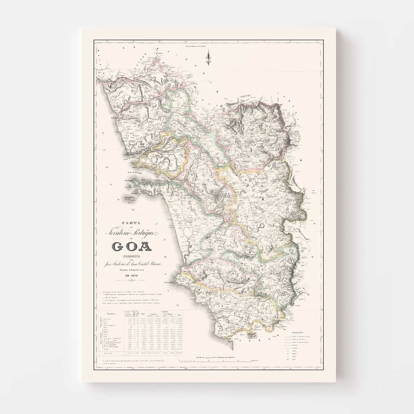 Vintage Map of Goa, India, 1878