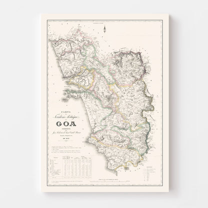 Vintage Map of Goa, India, 1878