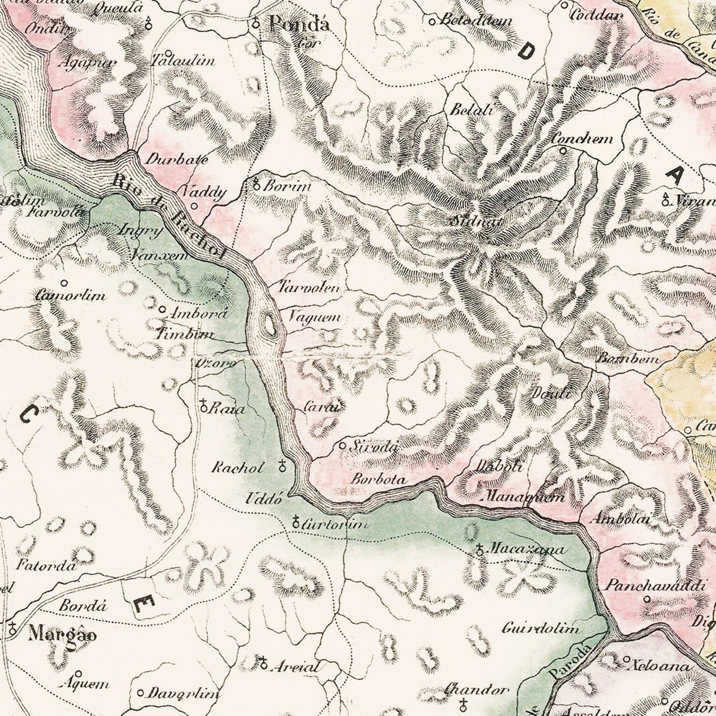 Vintage Map of Goa, India, 1878