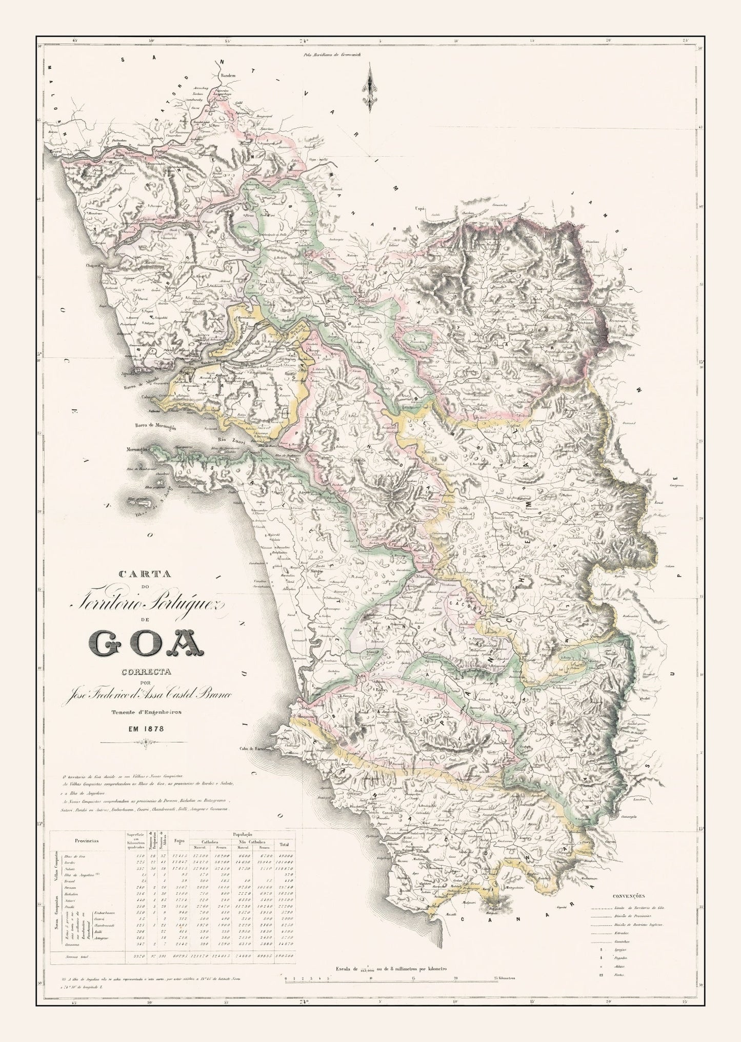 Vintage Map of Goa, India, 1878