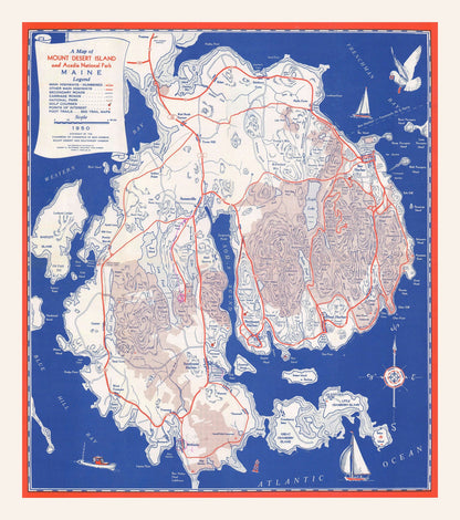 Vintage Map of Mount Desert Island, Maine, 1950