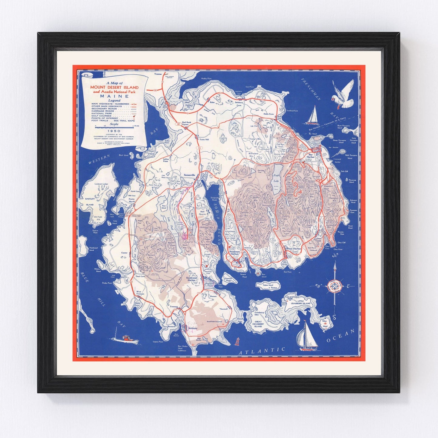 vintage map of Mount Desert Island, Maine, 1950