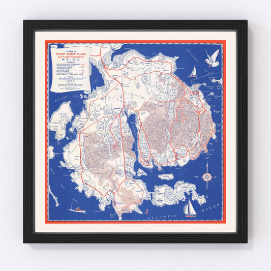 vintage map of Mount Desert Island, Maine, 1950