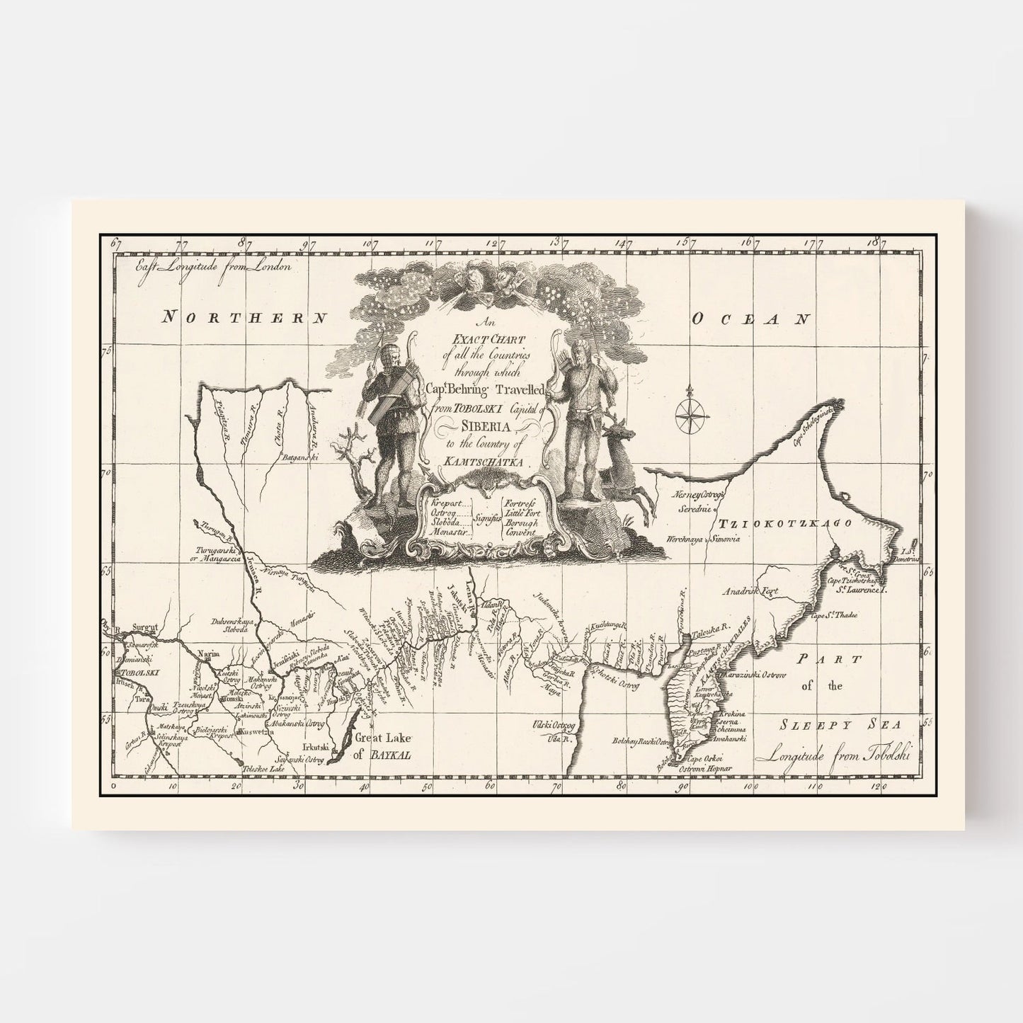 Vintage Map of Siberia, 1744