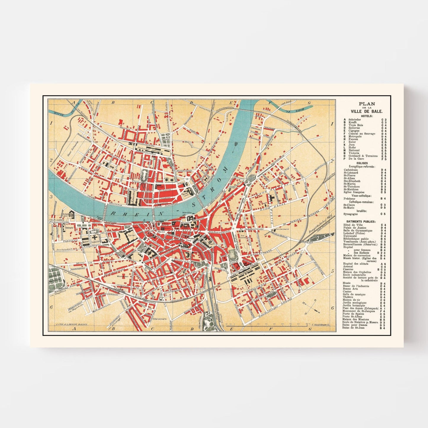 Vintage Map of Basel, Switzerland, 1895