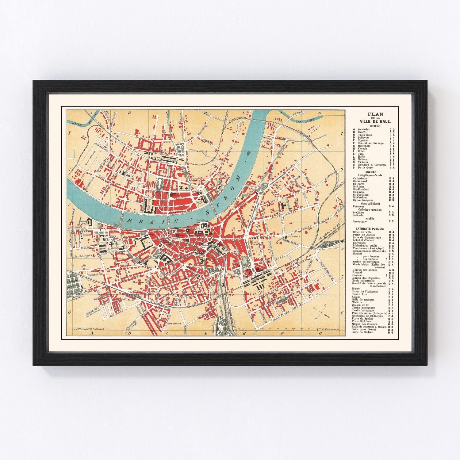 Vintage map of Basel, Switzerland, 1895