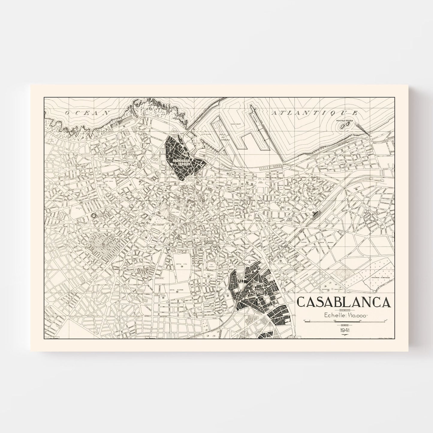 Vintage Map of Casablanca, Morocco, 1941