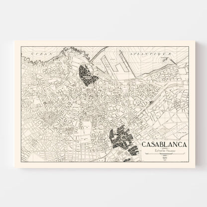 Vintage Map of Casablanca, Morocco, 1941