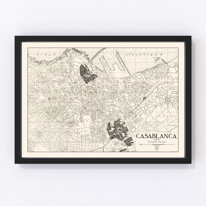 Vintage map of Casablanca, Morocco, 1941, restored vintage wall art print