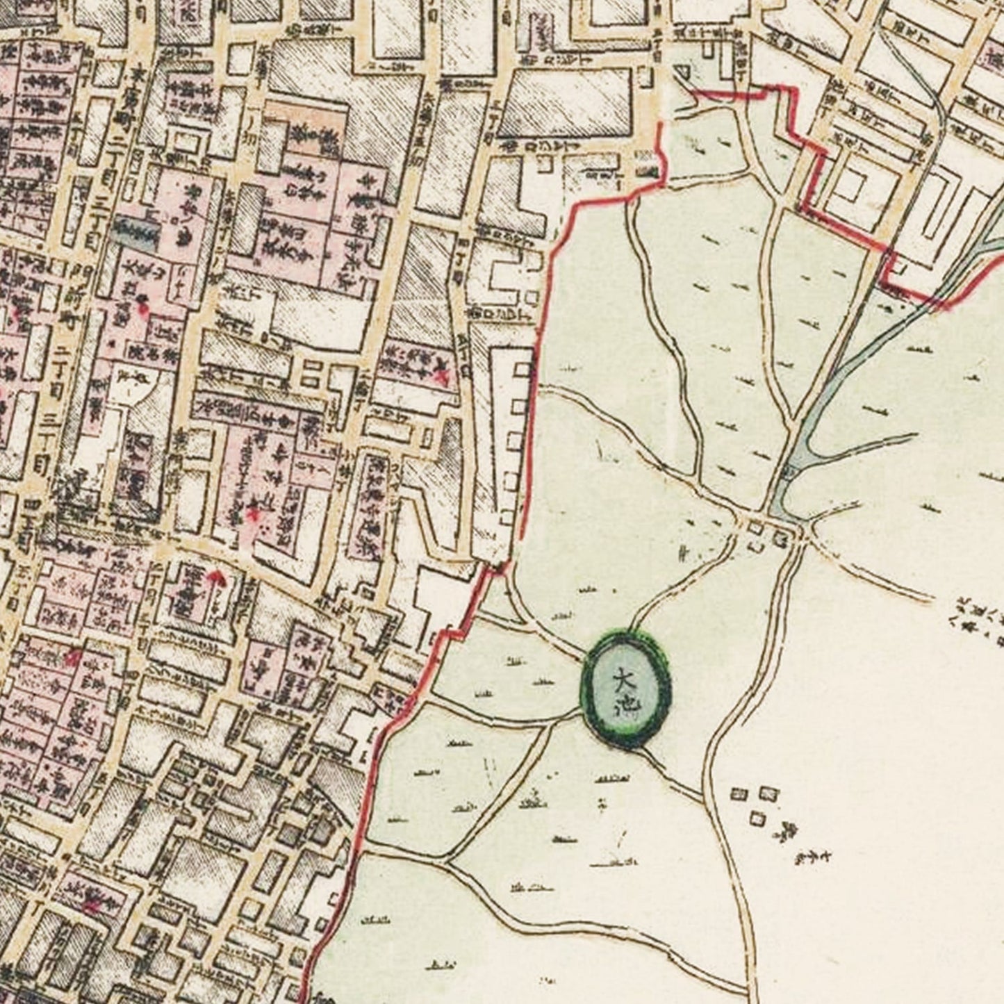 Vintage Map of Nagoya, Japan, 1878