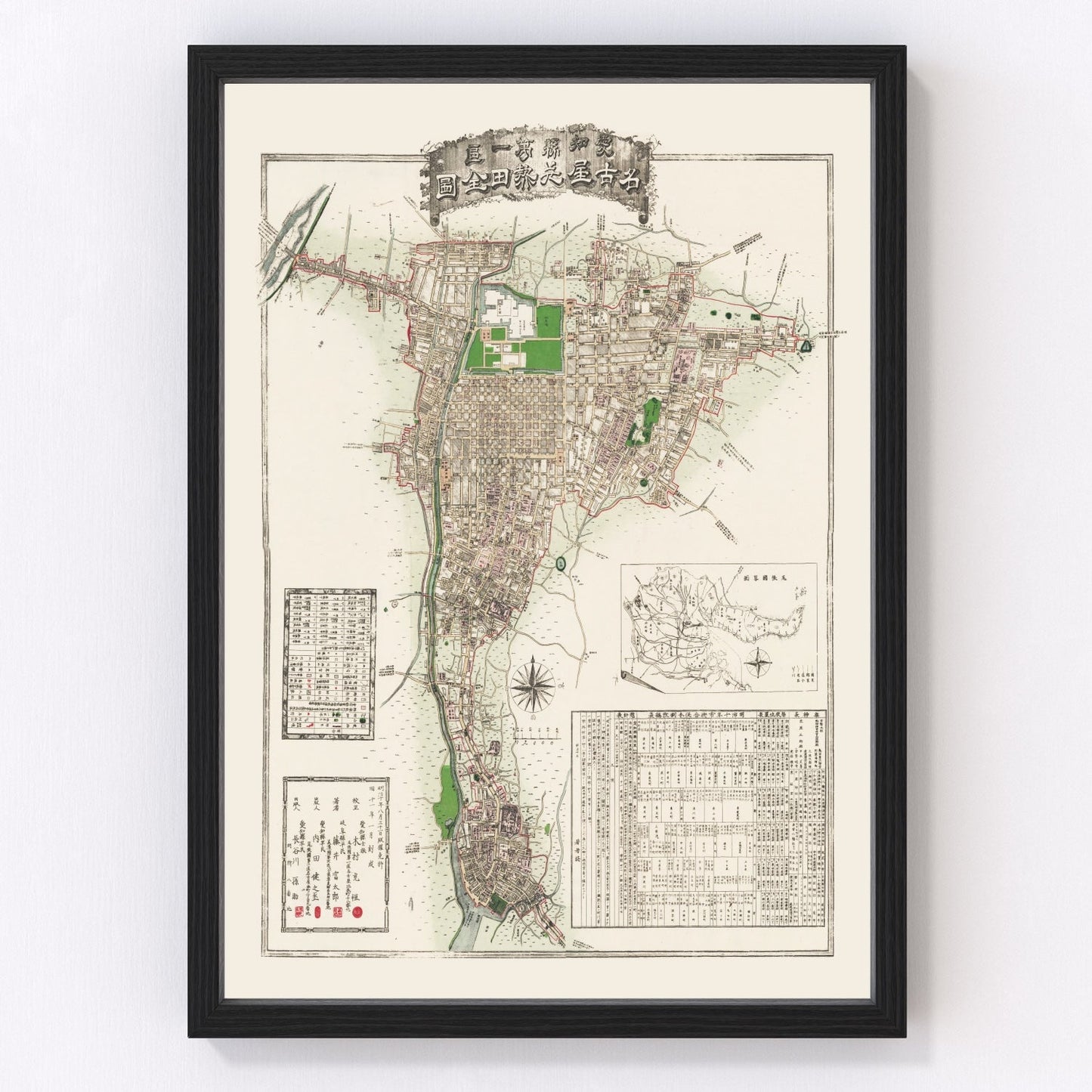 Vintage map of Nagoya, Japan, 1878