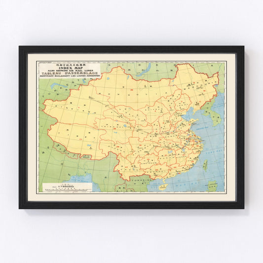 Restored vintage postal map of China, 1933