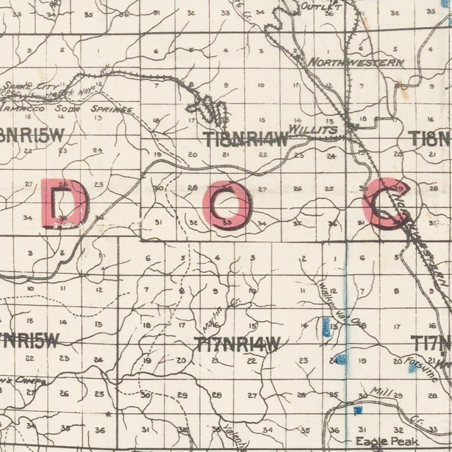 Vintage Map of Mendocino County, California, 1914