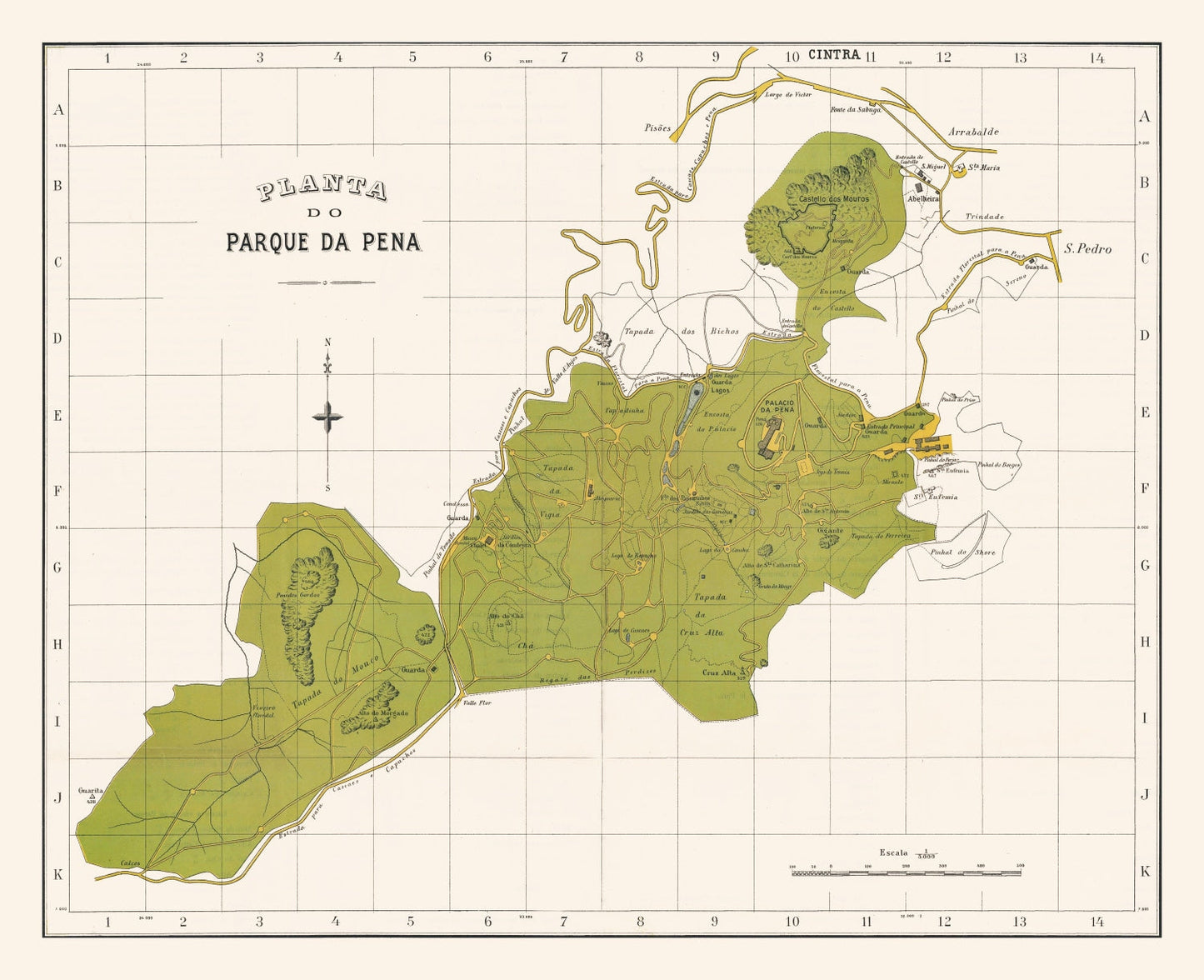Vintage Map of Parque da Pena, Sintra, Portugal, 1912
