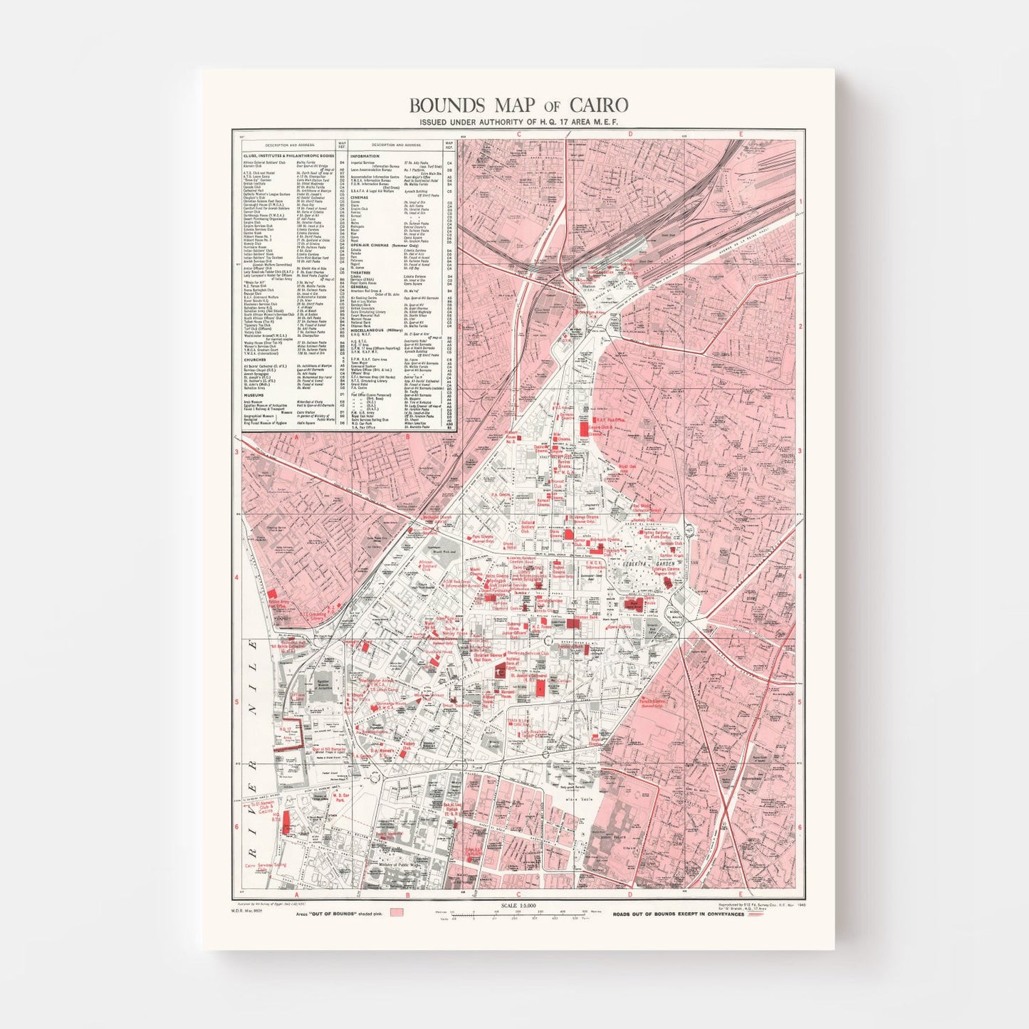 Vintage Map of Cairo, Egypt, 1945 Wall Art