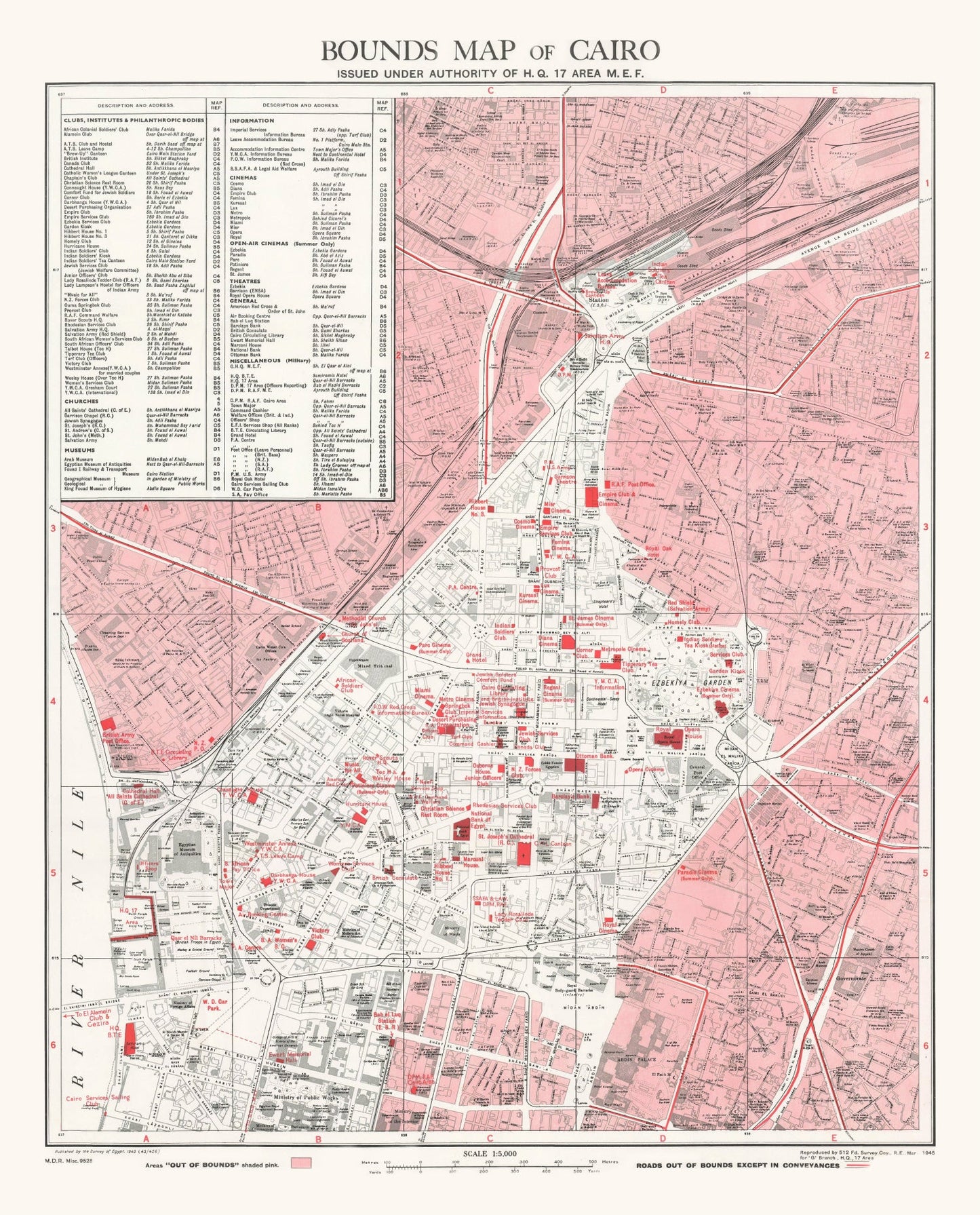 Vintage Map of Cairo, Egypt, 1945 Wall Art