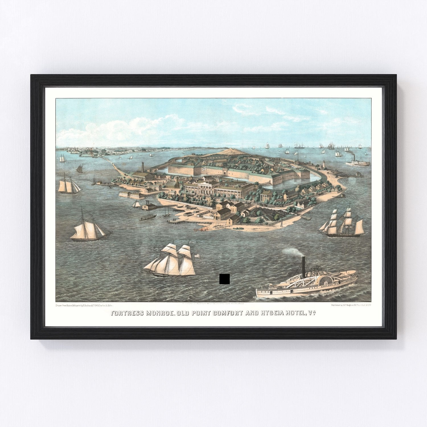 Restored vintage map of Fort Monroe, Virginia, 1861