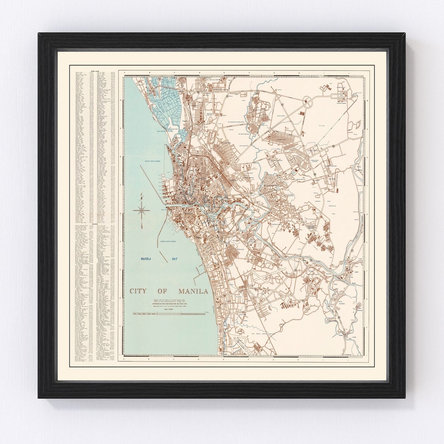 Vintage map of Manila, Philippines, 1945