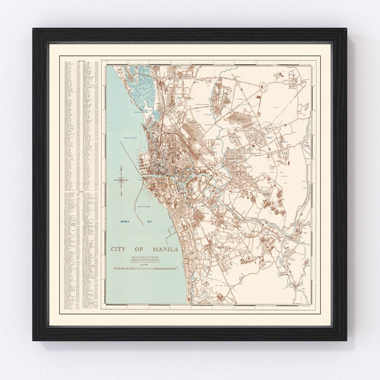 Vintage map of Manila, Philippines, 1945