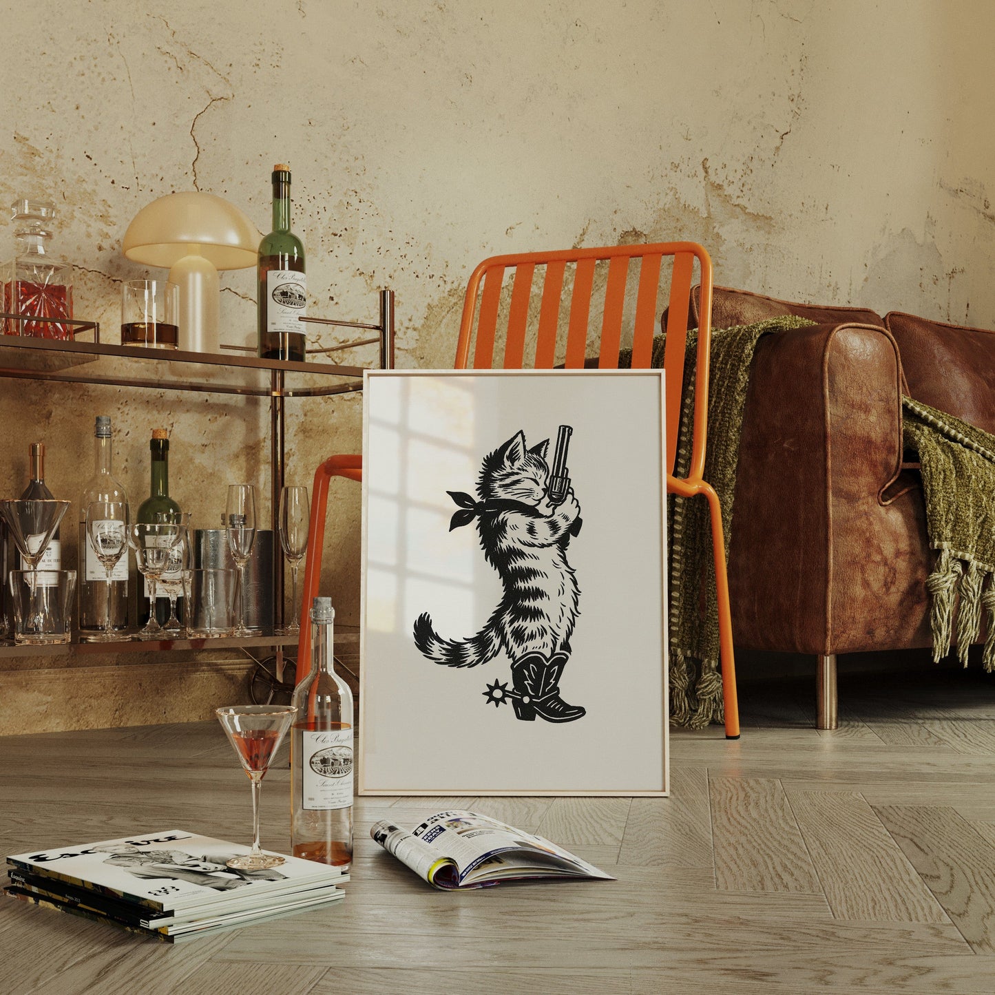Cowboy Cat Sheriff Western Cat Wall Art Print