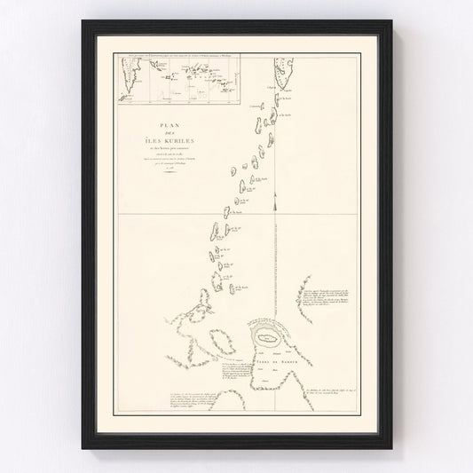 Vintage map of the Kuril Islands volcanic Pacific archipelago, 1788