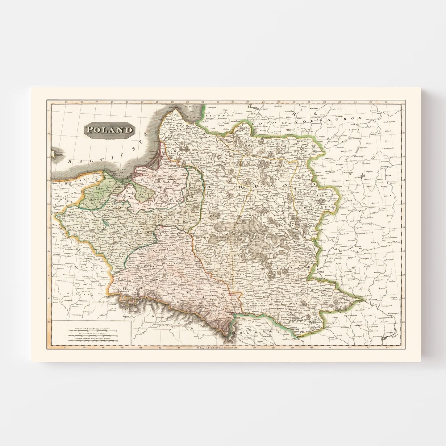 Vintage Map of Poland, 1814