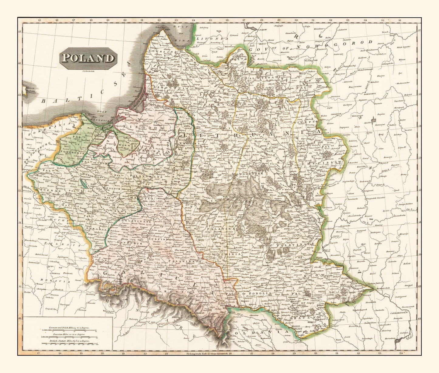 Vintage Map of Poland, 1814