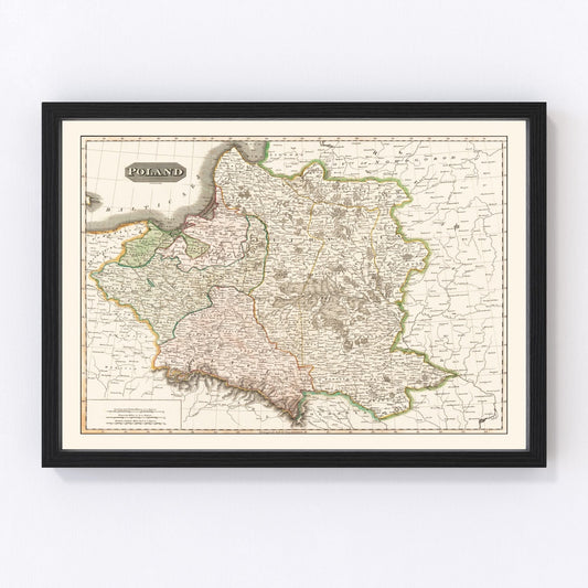 vintage map of Poland, 1814