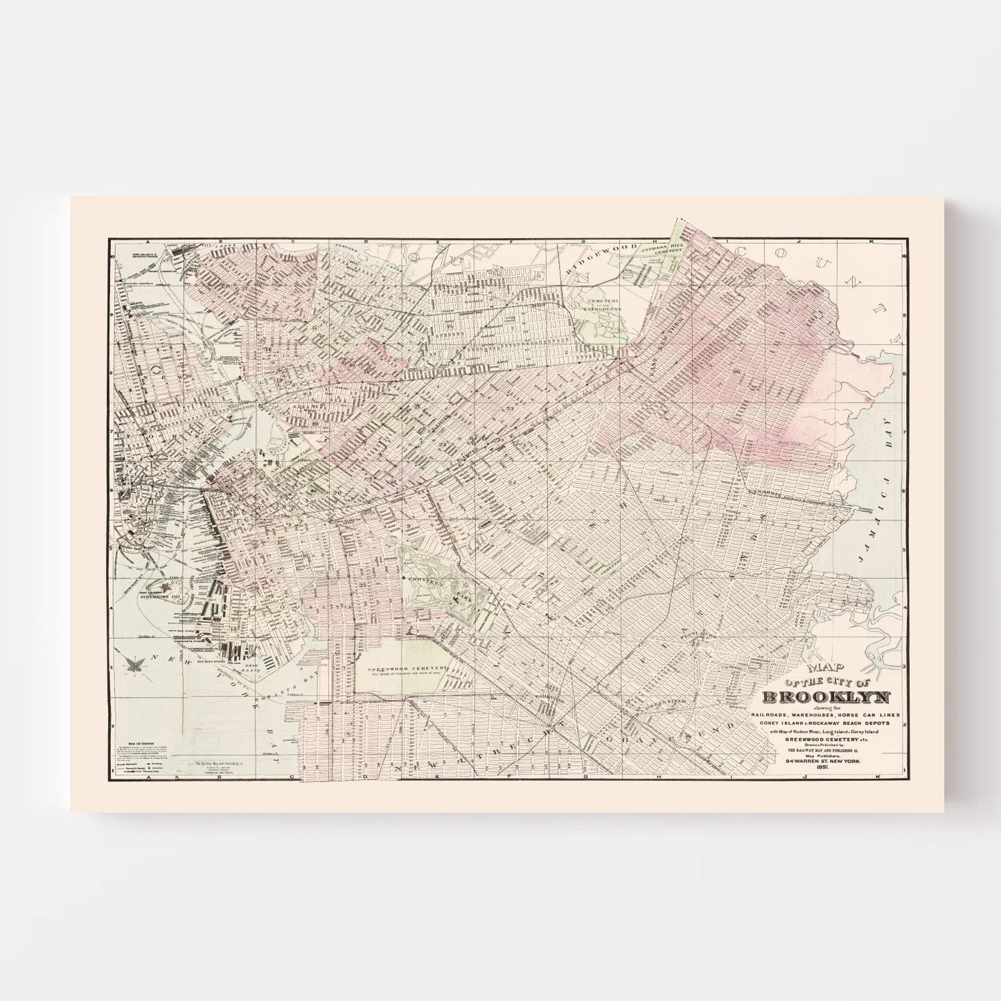 Vintage Map of Brooklyn, New York, 1891