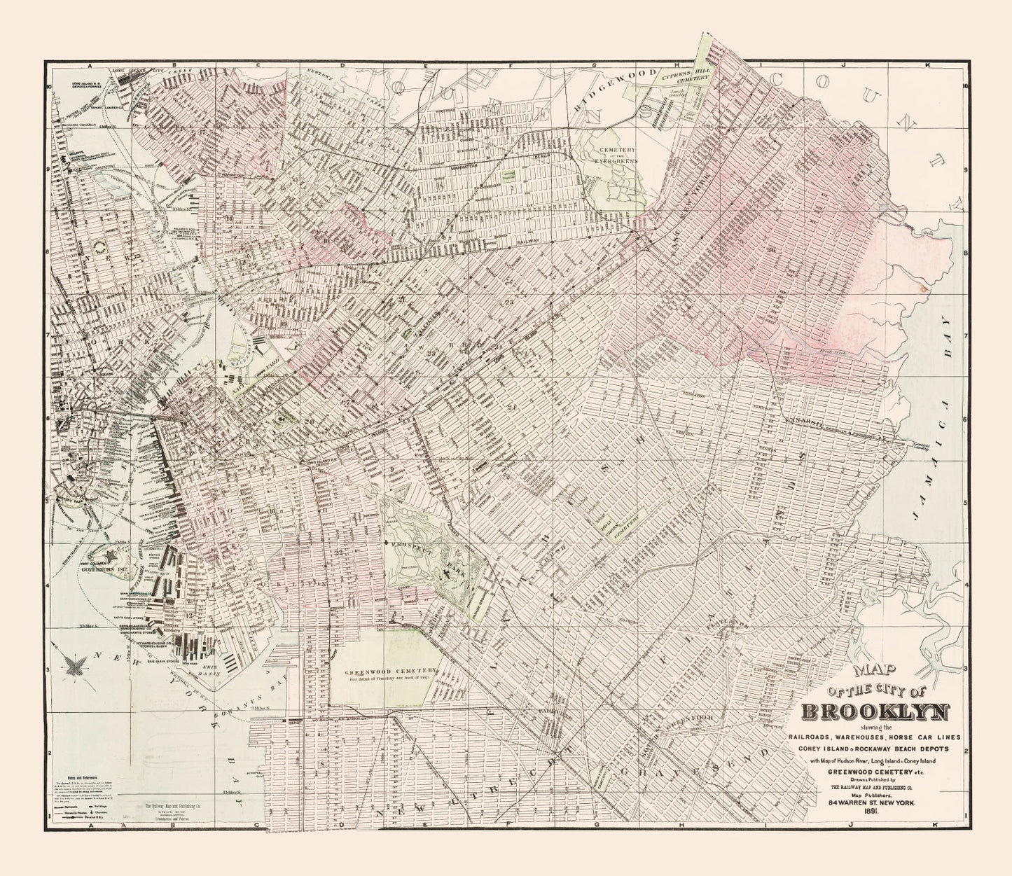 Vintage Map of Brooklyn, New York, 1891