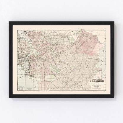 vintage map of Brooklyn New York, 1891, restored print wall art