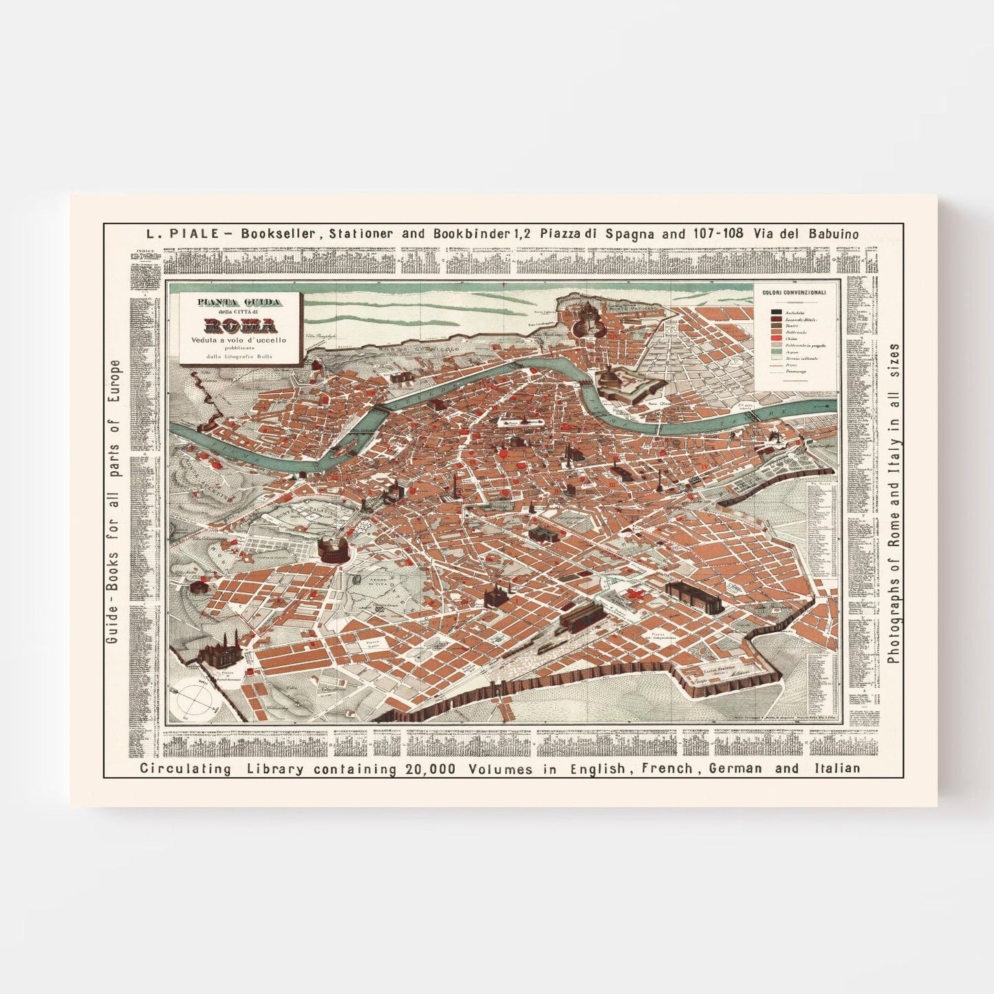 Vintage Map of Rome, Italy, 1885