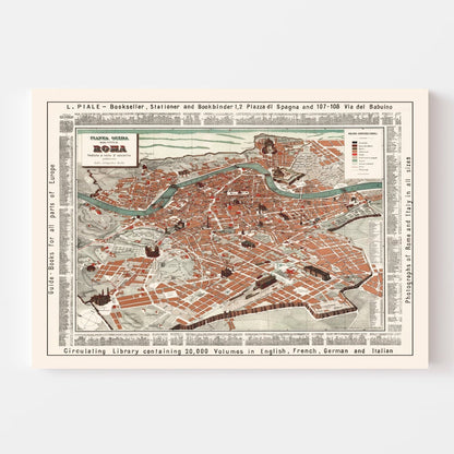 Vintage Map of Rome, Italy 1885
