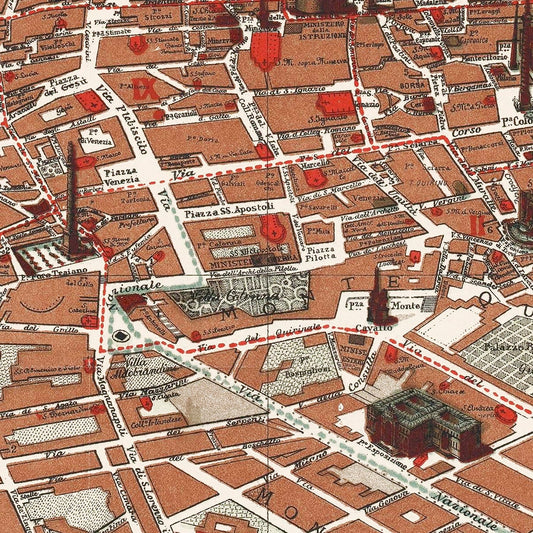 Vintage Map of Rome, Italy, 1885