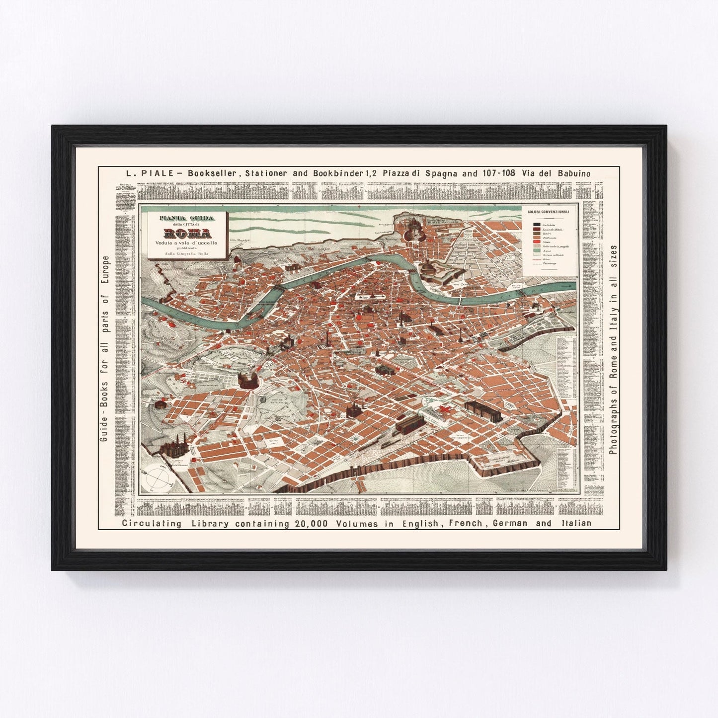 vintage map of Rome, Italy, 1885