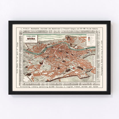 vintage map of Rome, Italy, 1885