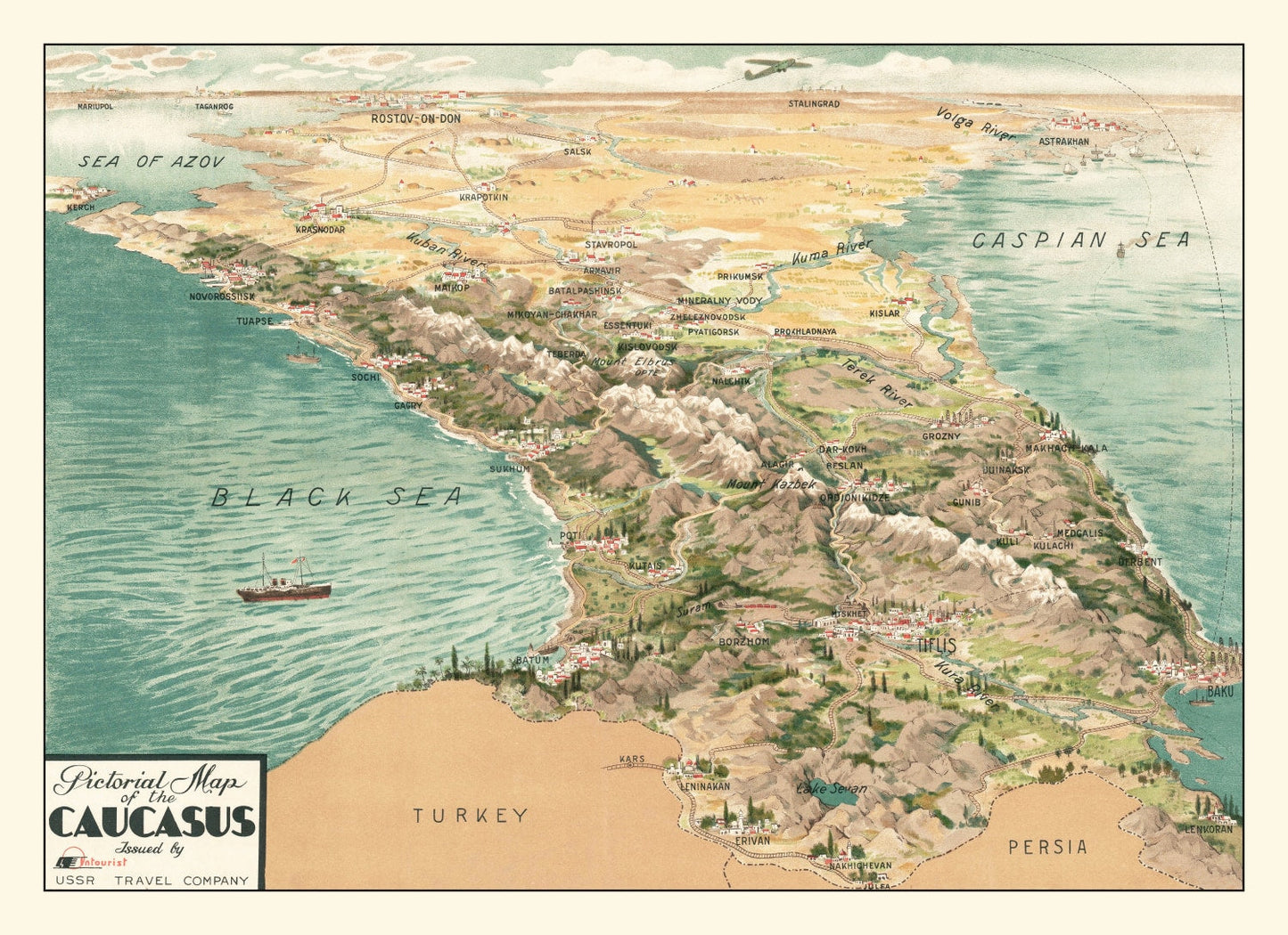 Vintage Caucasus Region Map, 1930