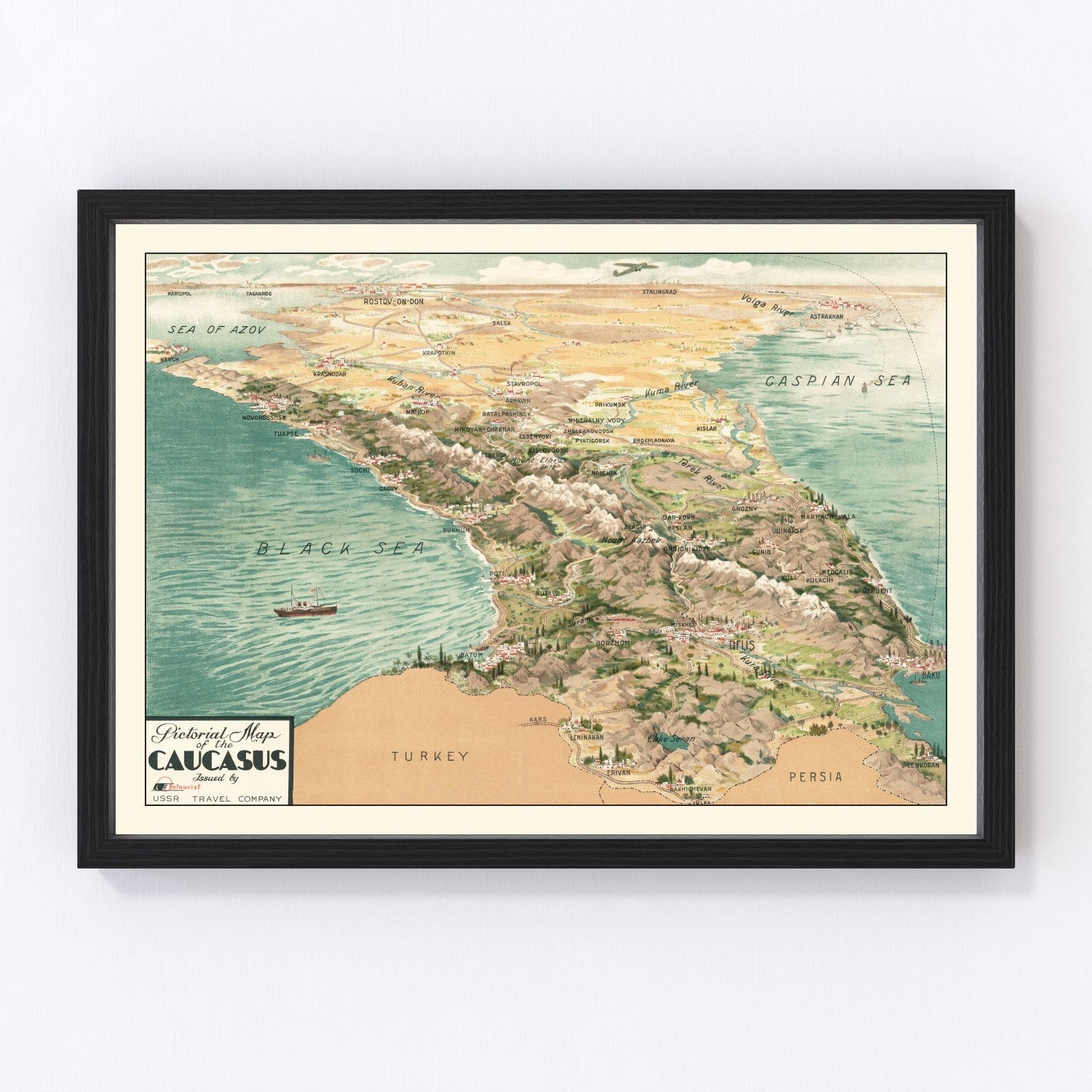 Restored vintage map of the Caucasus region, 1930