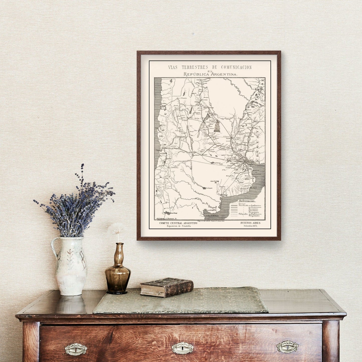 Vintage Map of Argentina, 1876